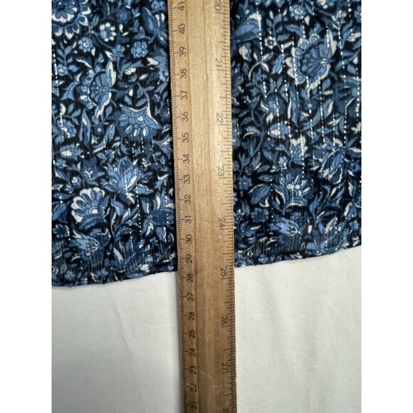 Michael Kors Floral Print Ruffle Trim Long Sleeve Shirt size XS‎ Blue - Picture 7 of 7